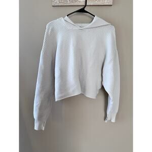 Offline Aerie Cream Cable Knit Hoodie Cropped Oversized Sweater